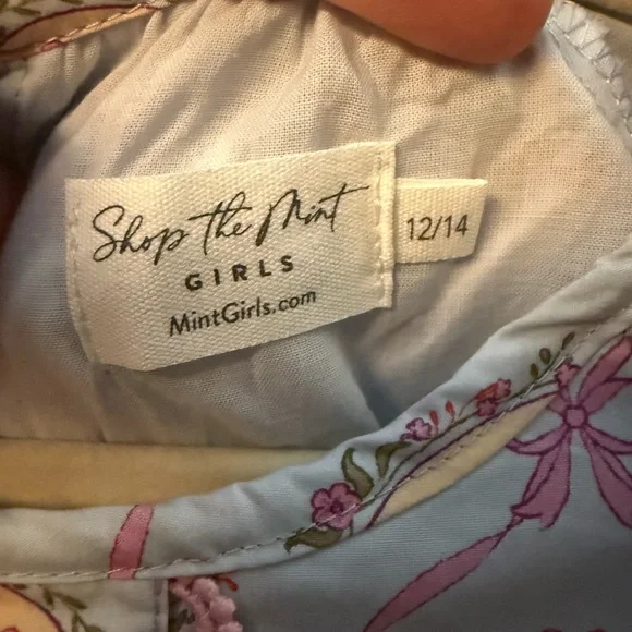 Shop the Mint Girls Floral Bow Print Top in Light Blue and Pink - Picture 8 of 10